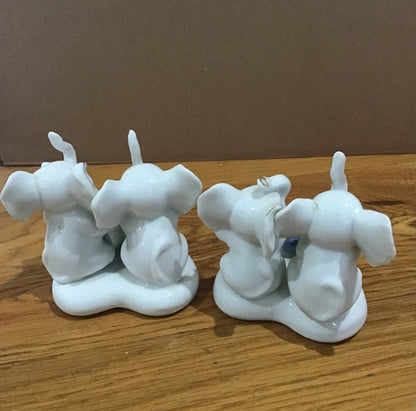 Vintage Victorian 2 sets of Porcelain Elephants on heart base with rose accents - I Bought a Yard Sale