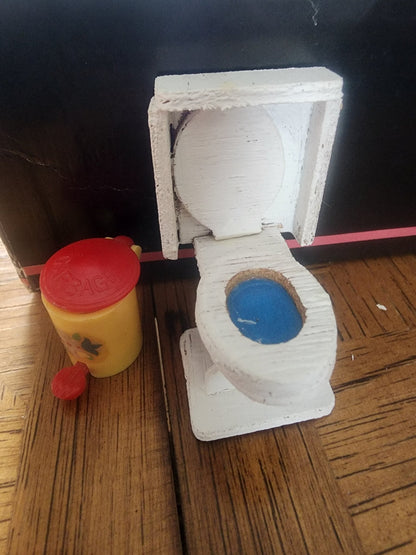 Vintage Wooden toilet and plastic trashcan for Dollhouse - I Bought a Yard Sale
