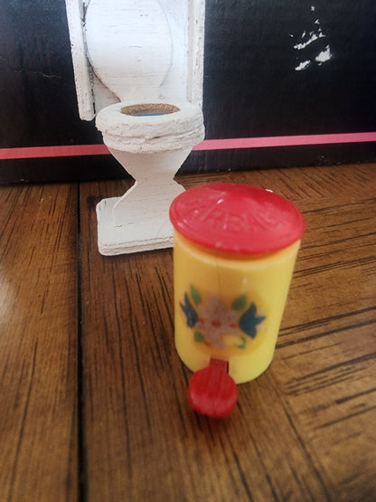 Vintage Wooden toilet and plastic trashcan for Dollhouse - I Bought a Yard Sale