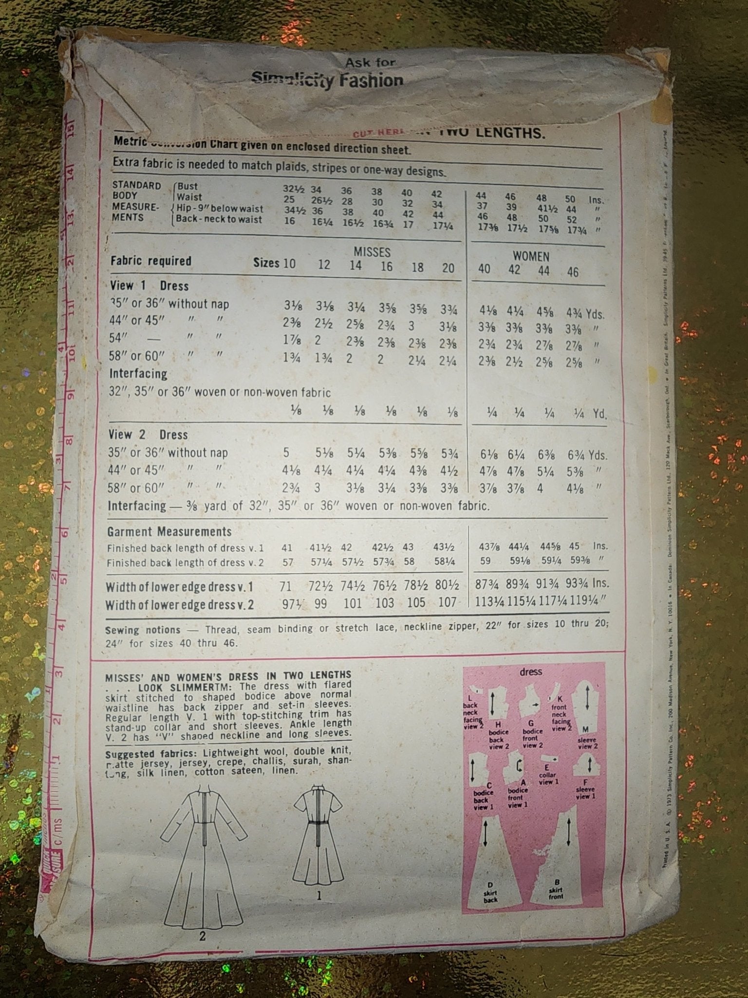 VTG 70's 5850 Simplicity women's dress pattern size 12 bust 32 look slimmer uncut - I Bought a Yard Sale