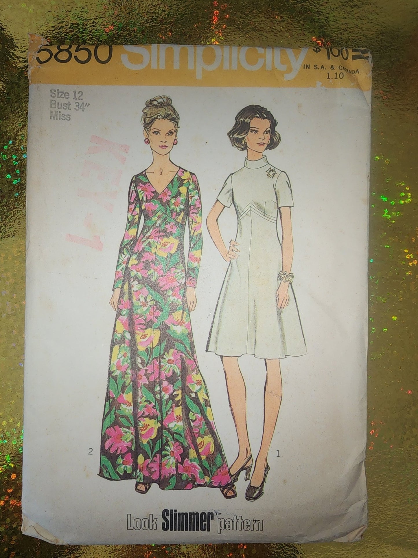 VTG 70's 5850 Simplicity women's dress pattern size 12 bust 32 look slimmer uncut - I Bought a Yard Sale