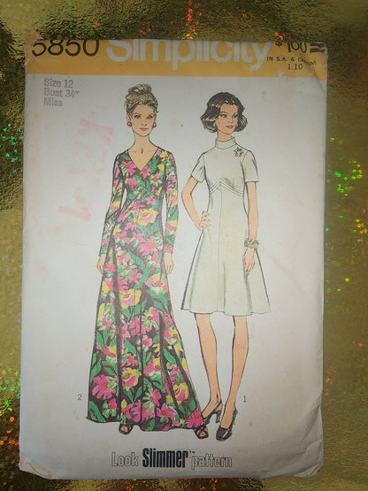 VTG 70's 5850 Simplicity women's dress pattern size 12 bust 32 look slimmer uncut - I Bought a Yard Sale