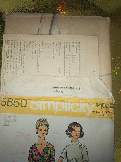 VTG 70's 5850 Simplicity women's dress pattern size 12 bust 32 look slimmer uncut - I Bought a Yard Sale