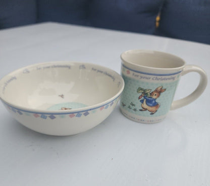 Vtg Wedgewood Peter Child's Rabbit Porcelain Bowl & Cup For your Christening - I Bought a Yard Sale