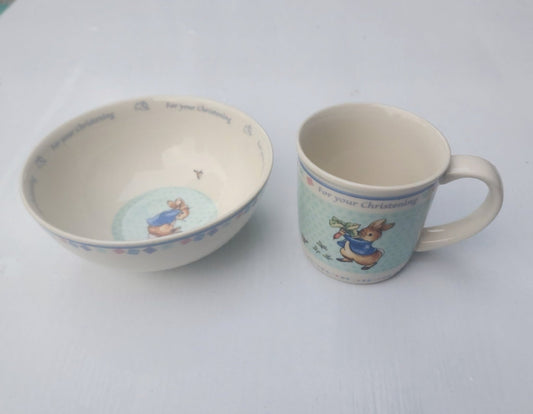 Vtg Wedgewood Peter Child's Rabbit Porcelain Bowl & Cup For your Christening - I Bought a Yard Sale