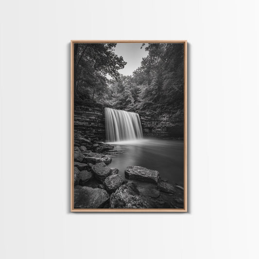 Waterfall Serenity, Nature Escape, River Rock Flow, Bedroom Wall Decor, Framed Canvas Print, Modern Rustic Forest Wall Art - I Bought a Yard Sale