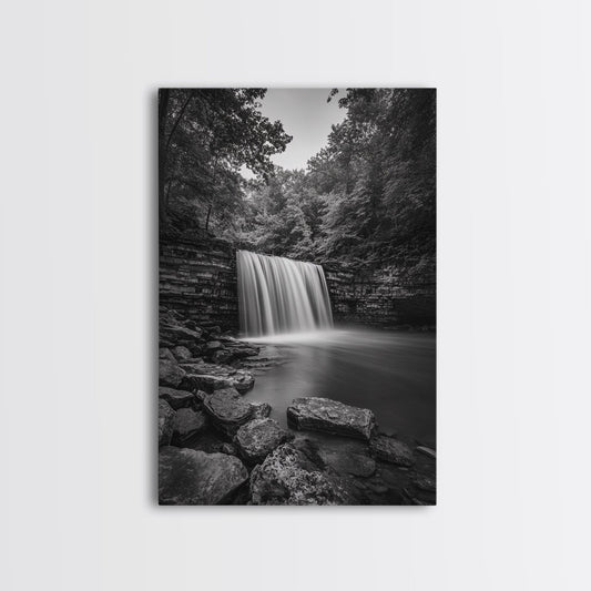 Waterfall Serenity, Nature Escape, River Rock Flow, Bedroom Wall Decor, Framed Canvas Print, Modern Rustic Forest Wall Art - I Bought a Yard Sale