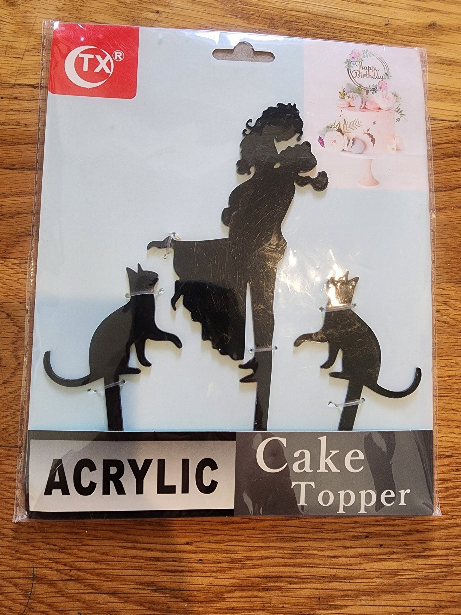 Wedding Cake Topper - Bride Hold Groom with Flowers Besides Two Pet Cats Silhouette Cake Decoration - I Bought a Yard Sale