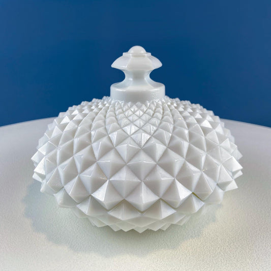 Westmoreland Milk Glass Candy Bowl with Lid. English Hobnail Cosmetic Jewelry Storage Dish for Dresser Bathroom. Dining Room Decor. - I Bought a Yard Sale