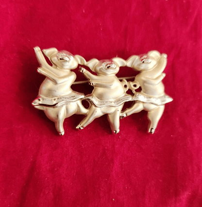 Whimsical Dancing Pigs Pin! This charming gold - tone brooch - I Bought a Yard Sale