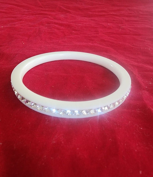 white Bangle Bracelet Clear Crystal Rhinestones Bling - I Bought a Yard Sale