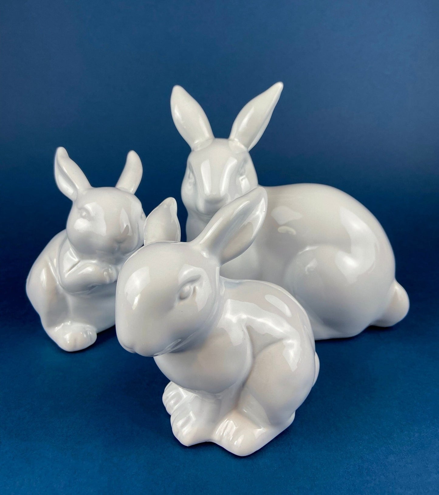 White Porcelain, Cupcake Sized Stand. Climbing Bunnies Detail. Rabbit Themed Table Accessories. Candy Dish, Candle Holder, Modern Farmhouse. - I Bought a Yard Sale