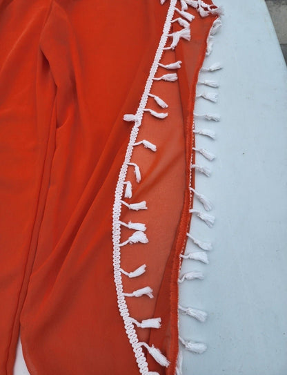 Women Orange & White Tassel - Trim Side - Slit Harem costume Pants - Medium - I Bought a Yard Sale