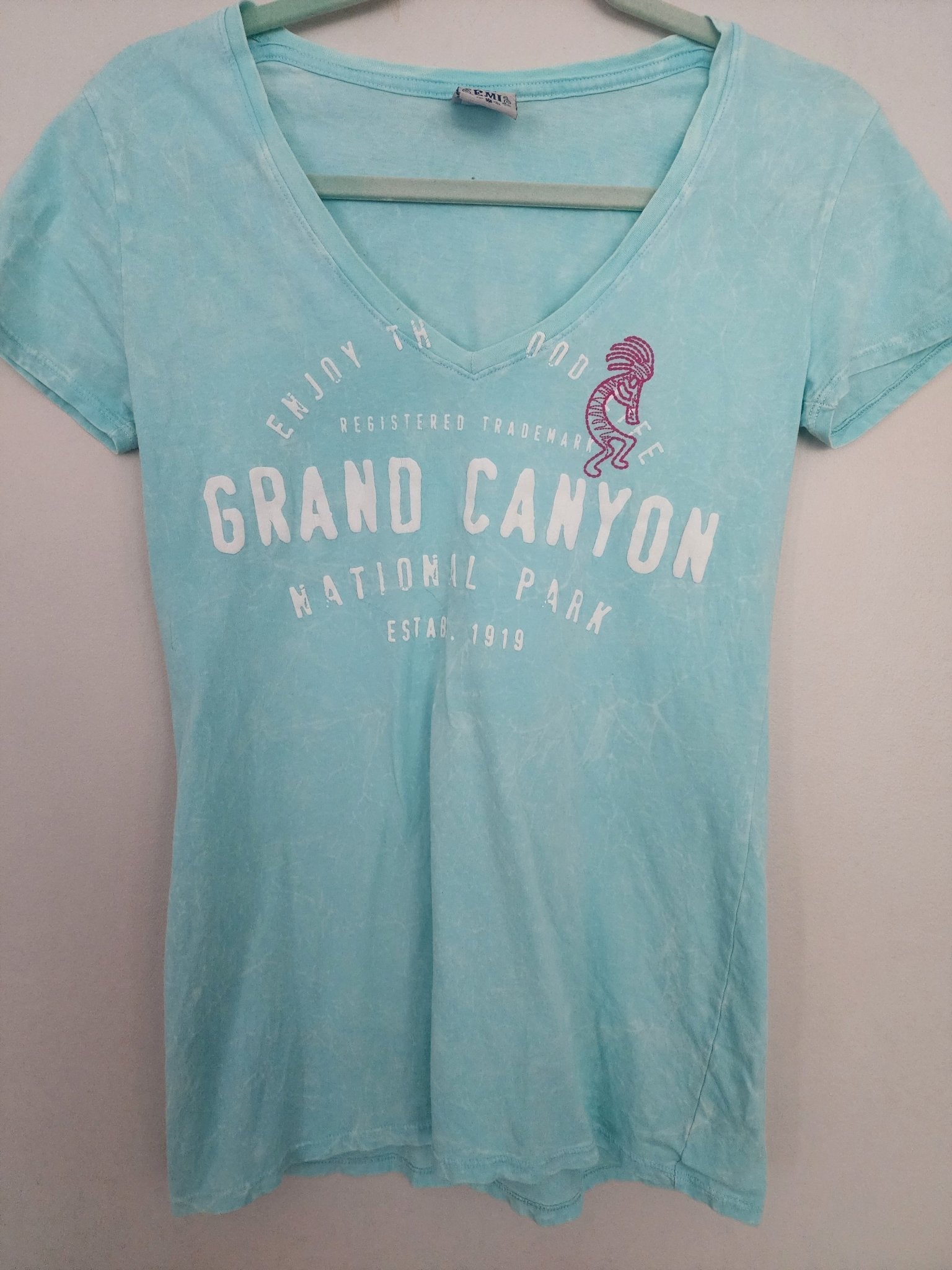 Women's Grand Canyon Print Cotton Enjoy the Good Life Shirt Sz M light blue in good condition Measurements laying flat Pit to pit 15" Top to bottom 26" Sku seagrn4 - I Bought a Yard Sale