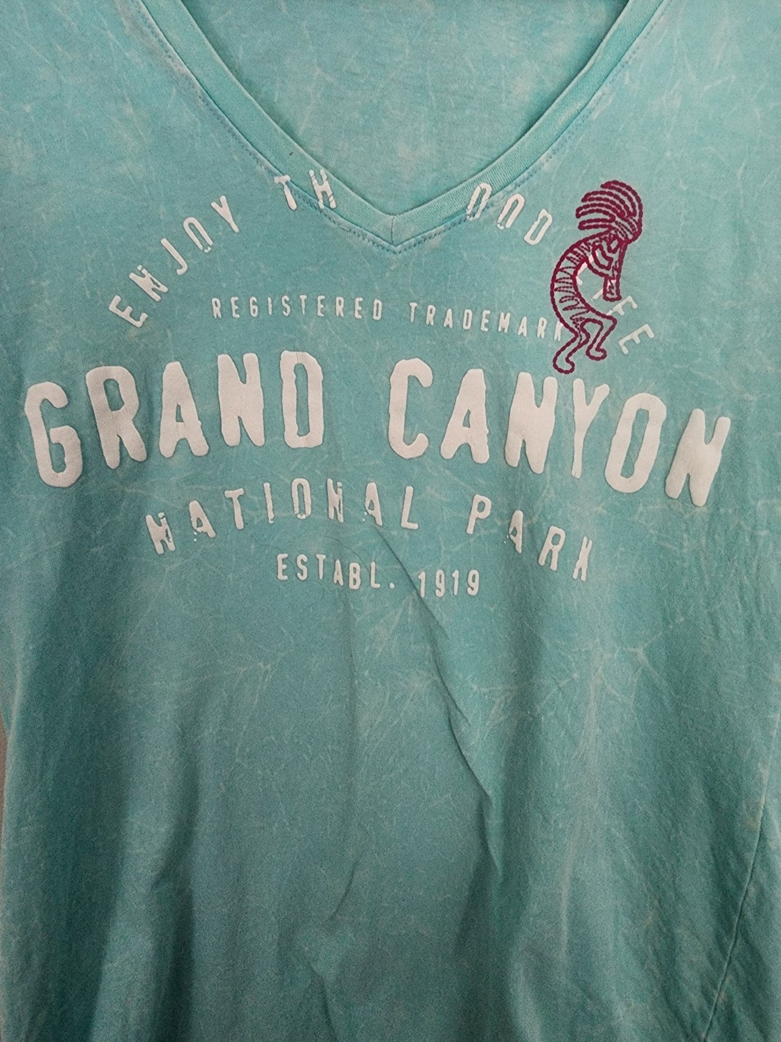 Women's Grand Canyon Print Cotton Enjoy the Good Life Shirt Sz M light blue in good condition Measurements laying flat Pit to pit 15" Top to bottom 26" Sku seagrn4 - I Bought a Yard Sale