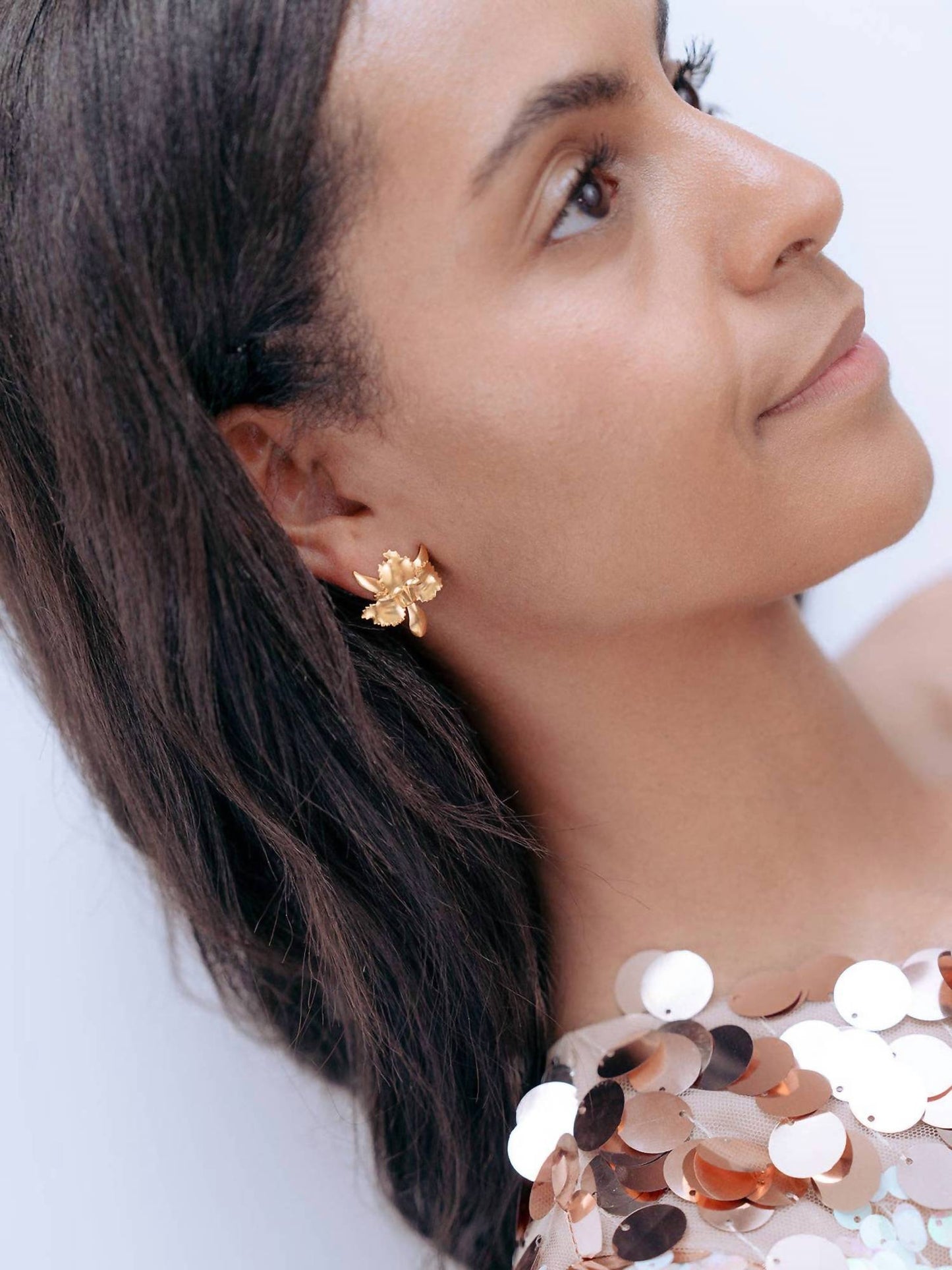 Women's Tiny Golden Orchid Earrings - I Bought a Yard Sale