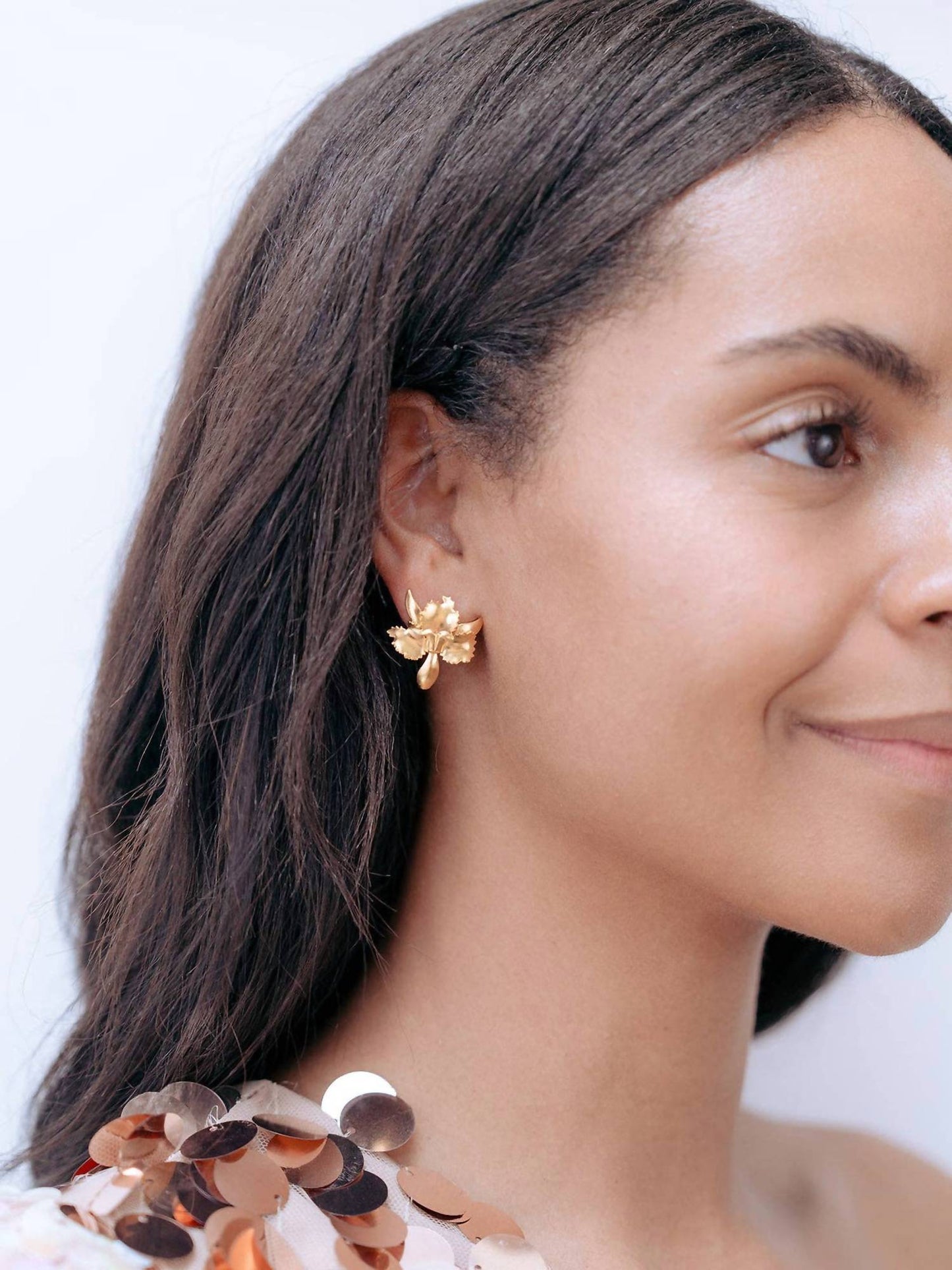 Women's Tiny Golden Orchid Earrings - I Bought a Yard Sale