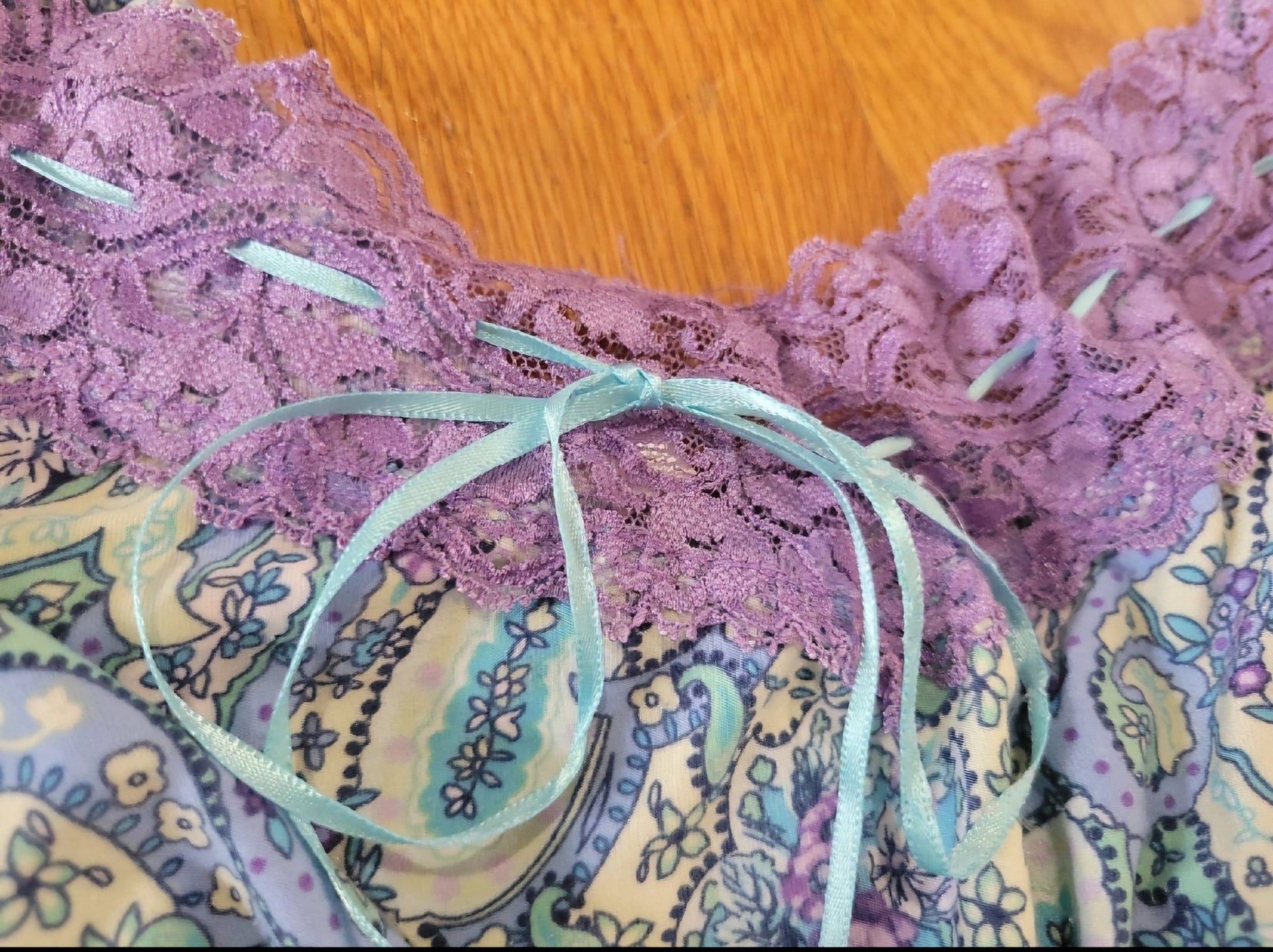 Women's XL Night gown by Secret Treasures Paisley design purple blues green - I Bought a Yard Sale