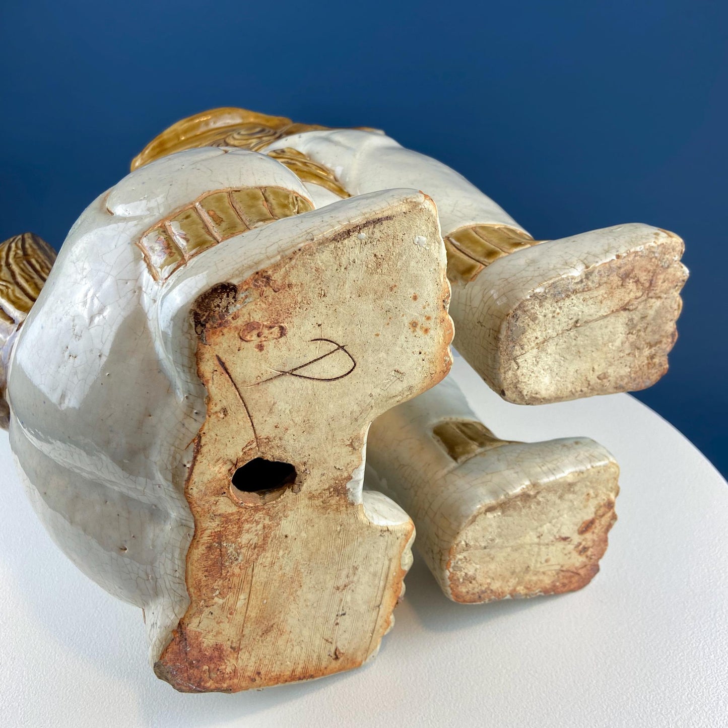 XL Chinese Style Guardian Foo Dog. Glazed Gold & Beige Standing Statue of Animal. Symbolic of Protection. Ethnic Home Art Decor. - I Bought a Yard Sale