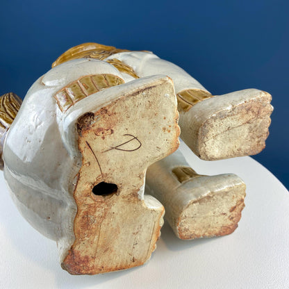 XL Chinese Style Guardian Foo Dog. Glazed Gold & Beige Standing Statue of Animal. Symbolic of Protection. Ethnic Home Art Decor. - I Bought a Yard Sale