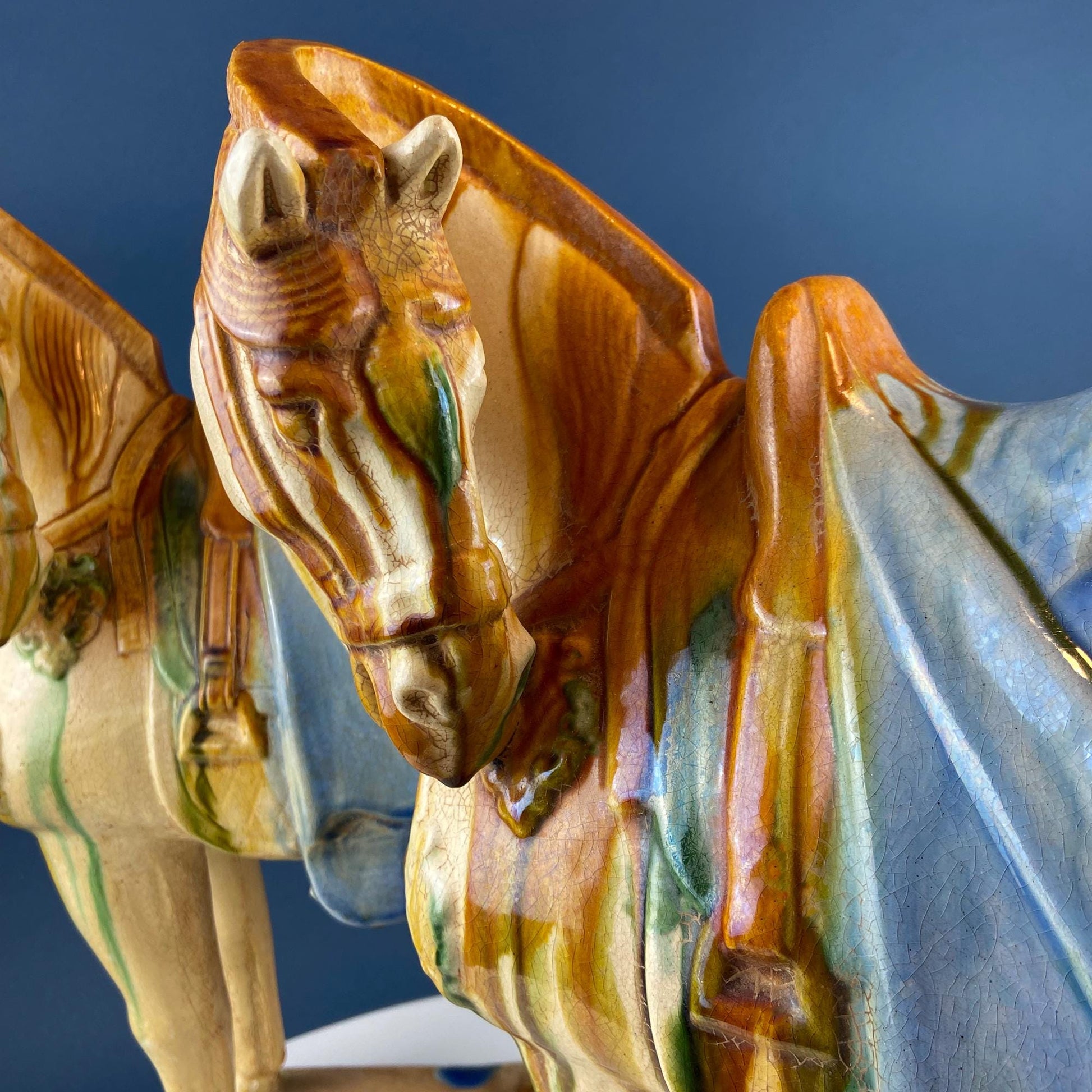 XL Chinese Style Guardian Foo Dog. Glazed Gold & Beige Standing Statue of Animal. Symbolic of Protection. Ethnic Home Art Decor. - I Bought a Yard Sale