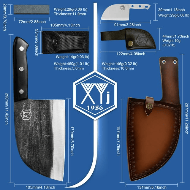 XYJ 6.7 Inch Serbian Chef Knife Cutting Butcher Knives High Carbon Steel Forging Meat Cleavers For Camping Kitchen and Outdoor Cooking Tool With Carrying Leather Sheath - I Bought a Yard Sale