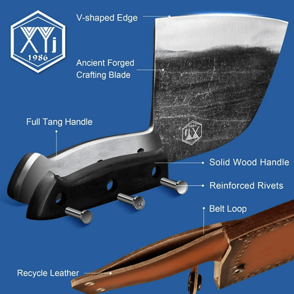 XYJ 6.7 Inch Serbian Chef Knife Cutting Butcher Knives High Carbon Steel Forging Meat Cleavers For Camping Kitchen and Outdoor Cooking Tool With Carrying Leather Sheath - I Bought a Yard Sale